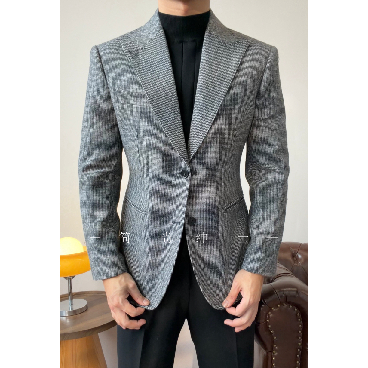 秋冬新款老钱风高克重复古英伦戗驳领羊毛混纺单西966