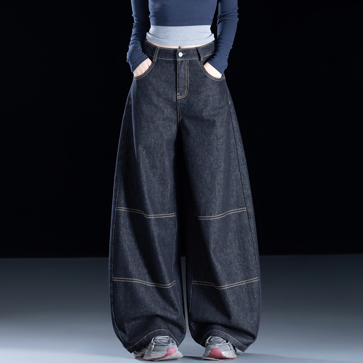 （1号链接同款）加绒牛仔裤女爆款2025新款宽松高腰阔腿裤小众刺绣