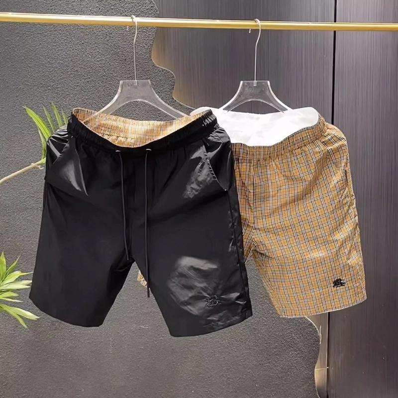 夏季新款双面穿短裤男士刺绣战马格子沙滩五分轻奢时尚透气潮流