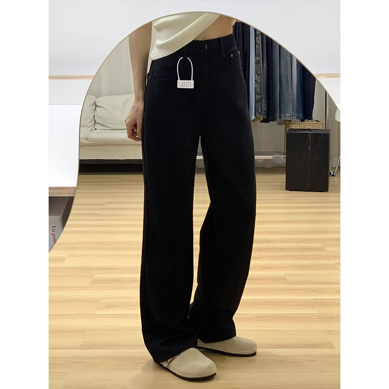 自留款推荐~黑色直筒牛仔裤女2025新款高腰小个子窄版阔腿拖地裤