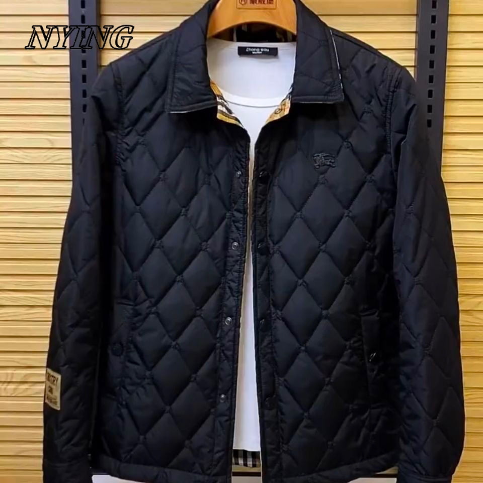 NYING冬薄款棉衣男修身显瘦潮牌男纯色网红格子爆款外套薄棉服潮