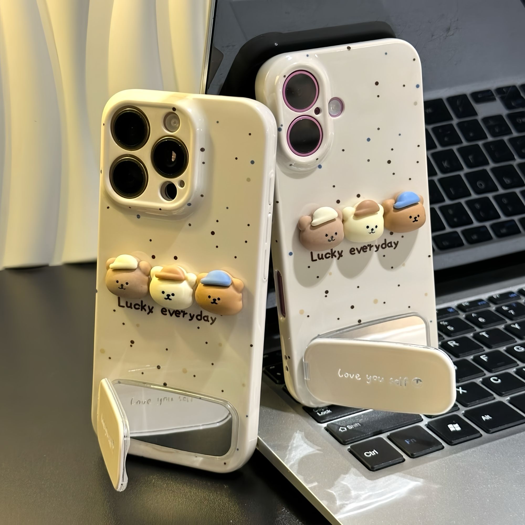 三只小熊镜子支架适用苹果16promax手机壳华为p70vivo小米15oppo