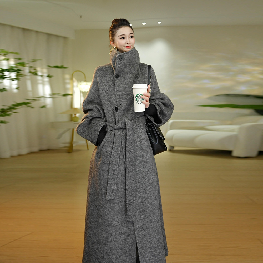 【小妖】双面羊毛大衣女韩系减龄赫本风羊毛呢外套中长款8211-4