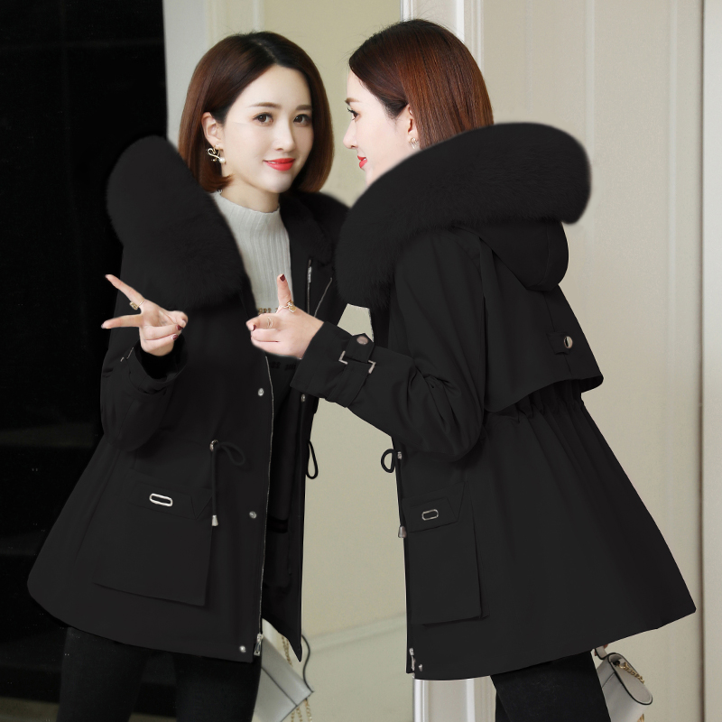 正品派克服女士外套2025冬装新款爆款收腰海宁皮草可拆卸兔毛内胆