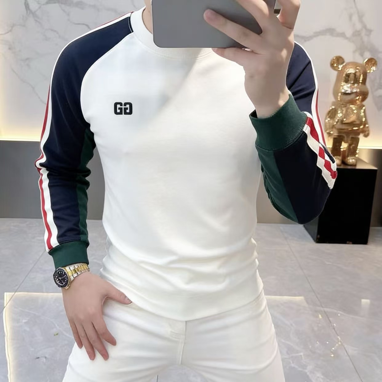 2025欧版新款高品质加绒男士刺绣时尚保暖潮流百搭打底衫长袖卫衣