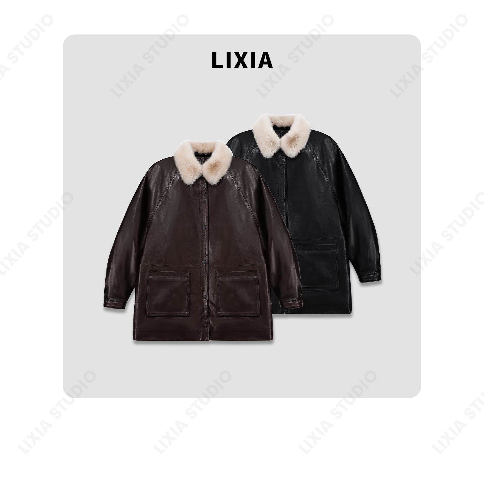 LIXIA【凛冬恋歌】绵羊皮羽绒服拼水貂领保暖皮衣-A8295