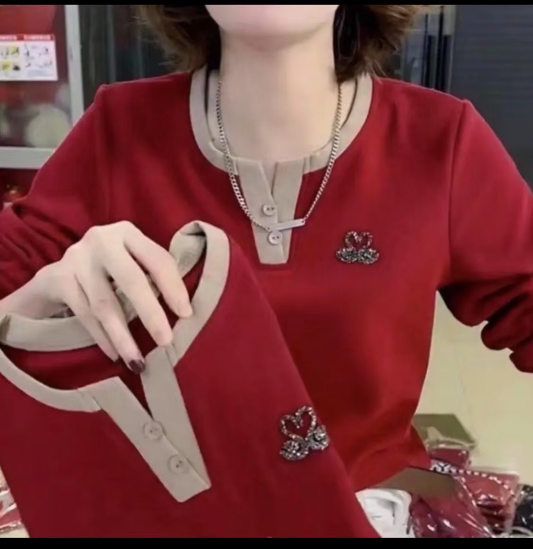 新款减龄2025上衣春季剪刀领小天鹅T恤时尚打底长袖女宽松打底衫