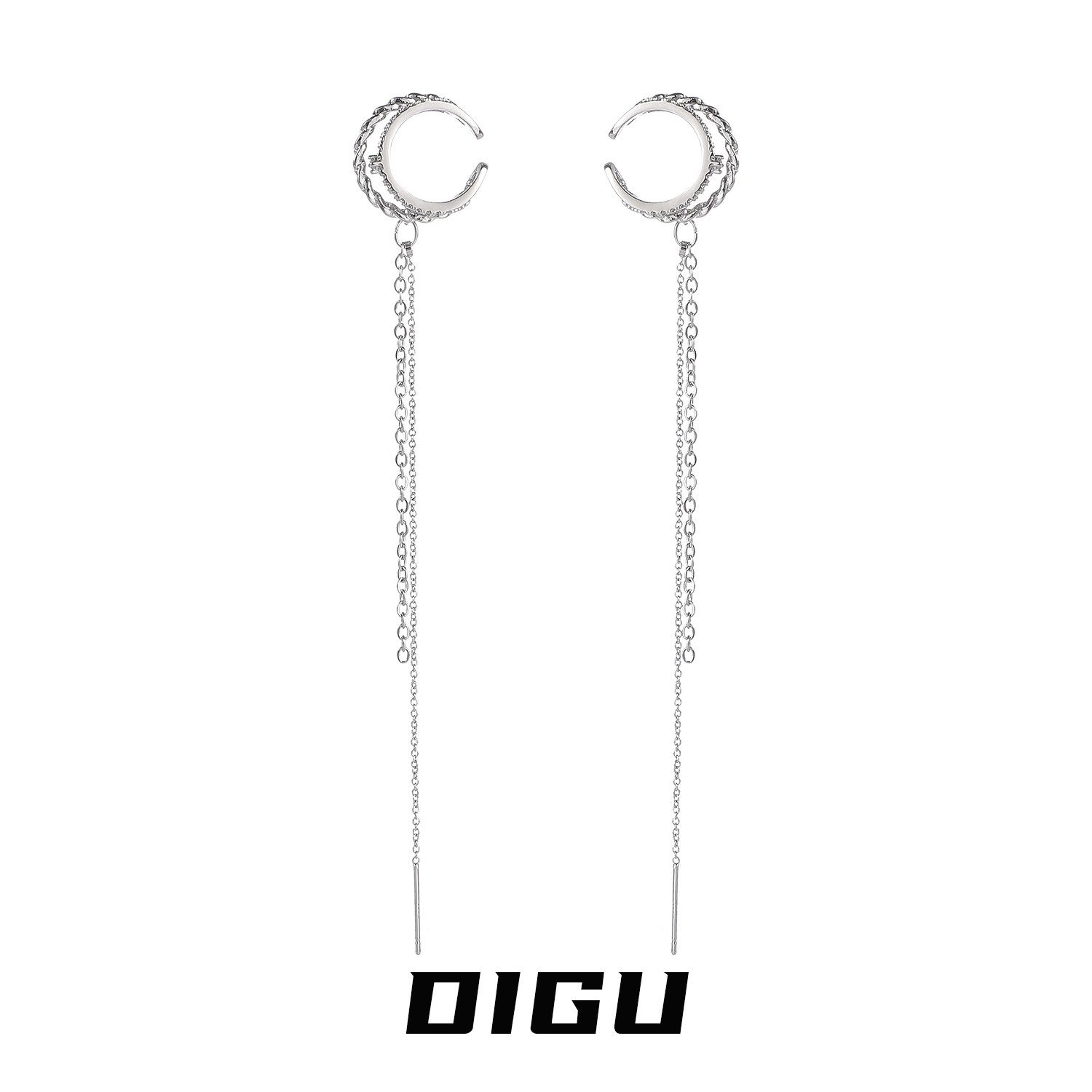 嘀咕家 铜合金合成锆石耳饰 简约闪钻耳骨夹链条长流苏耳夹女耳饰