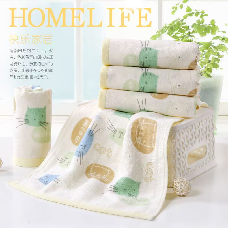 3条装金号纱布毛巾纯棉柔软可爱家用吸水印花超柔薄款洗脸成人
