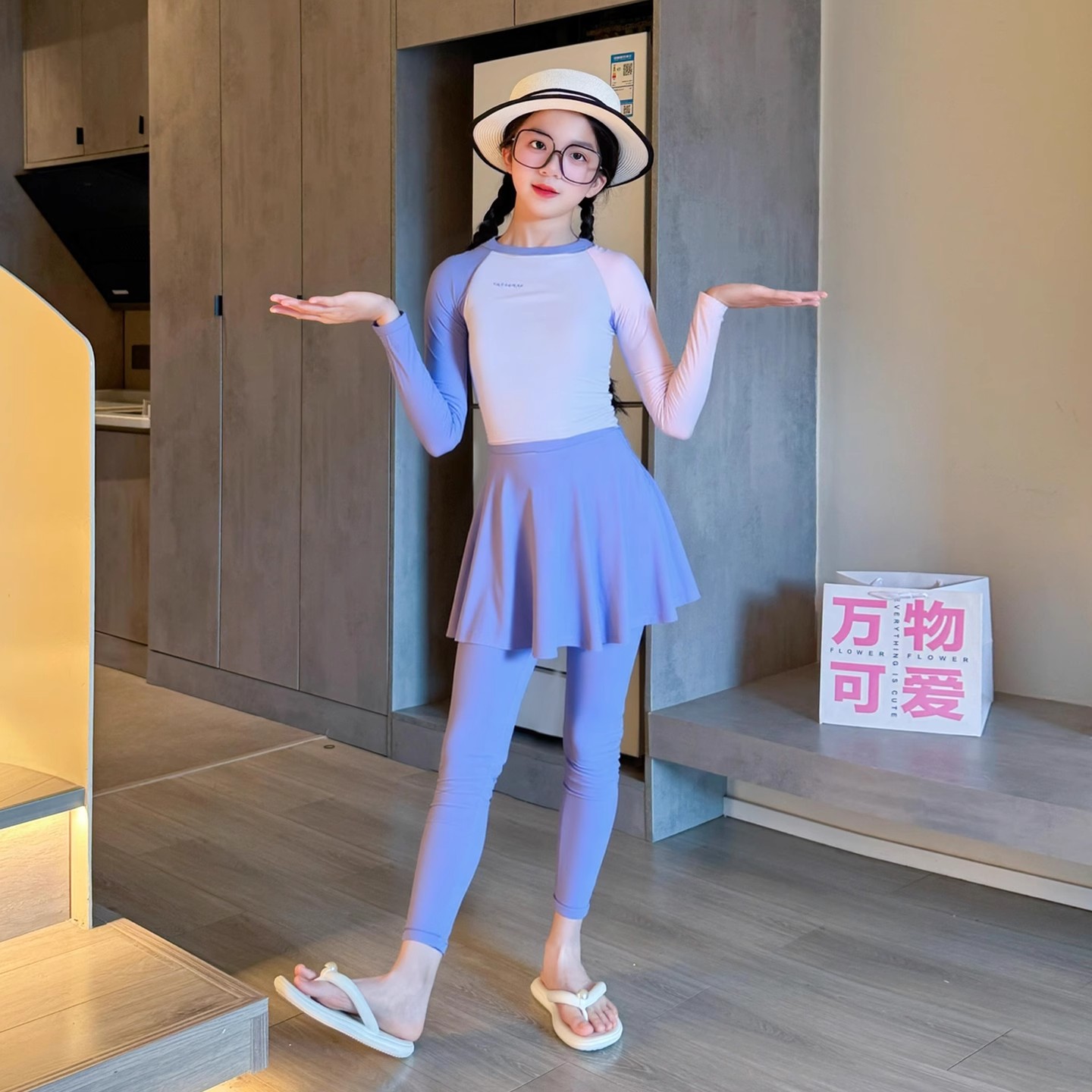女童高颜值泳衣2025新款儿童长袖长裤泳装大童女孩分体防晒游泳衣