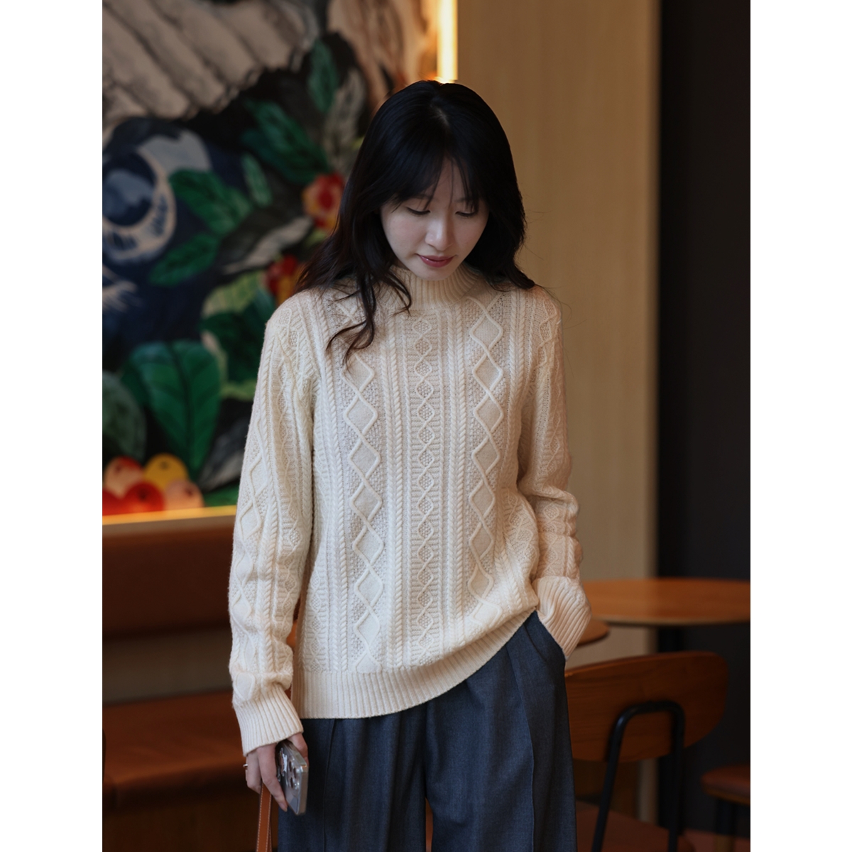 生哥家 半卖半送！秋冬立体绞花半高领加厚保暖针织毛衣女羊毛衫