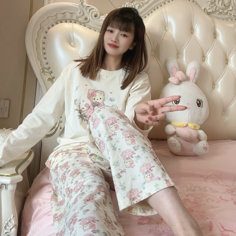 纯棉磨毛秋冬睡衣家居服卡通两件套2025年新款上衣女