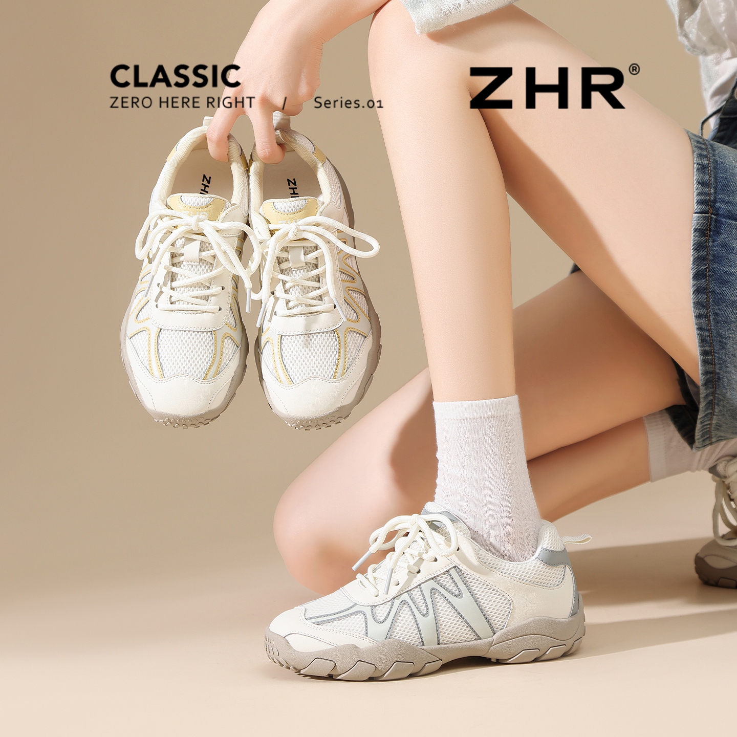 ZHR/则则阿甘鞋女秋季新款网面透气内增高软底学生德训时尚休闲鞋