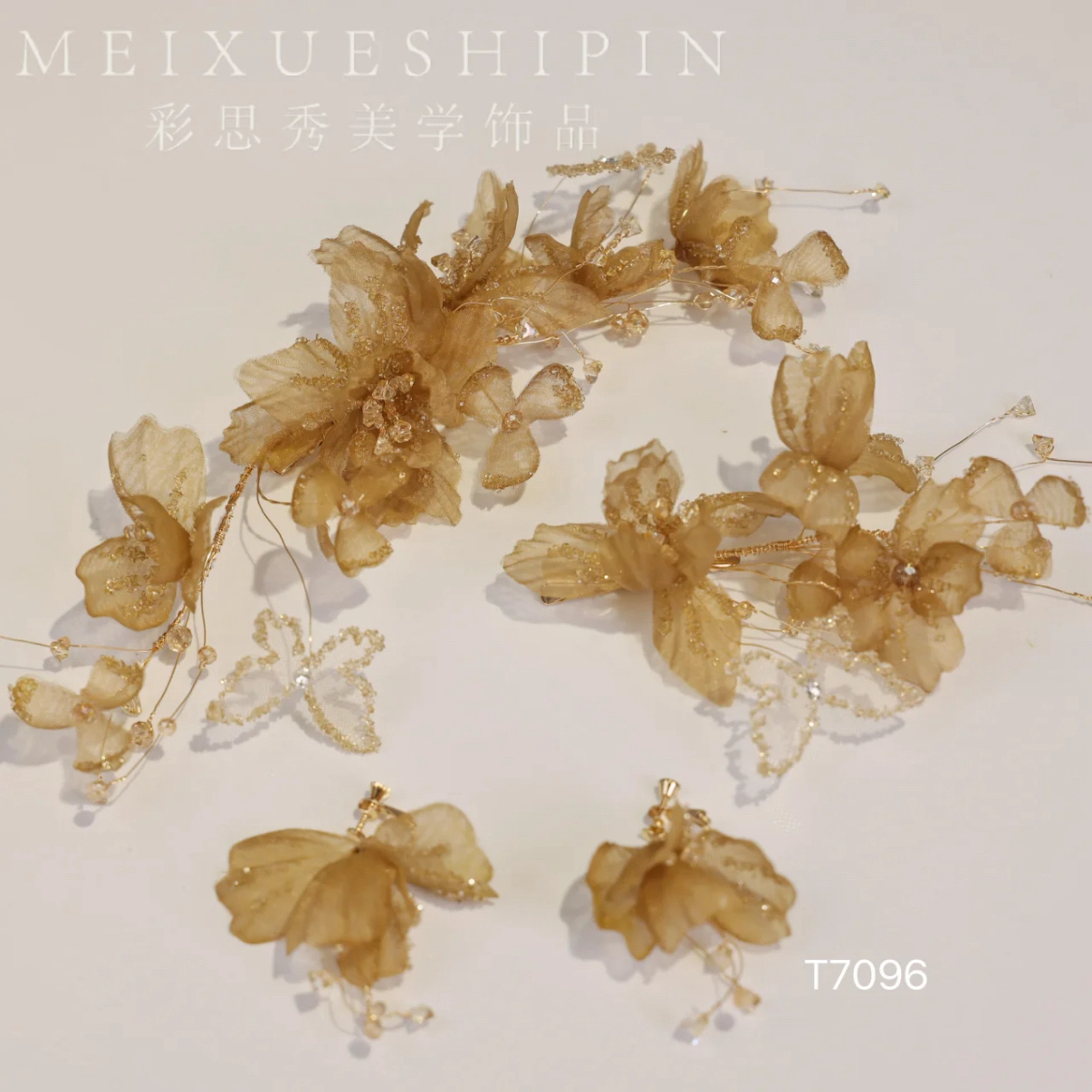 T7096奢华金色手工花朵精致配饰