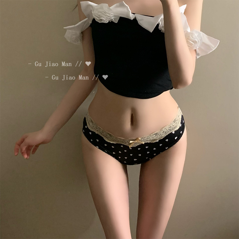 纯欲甜美小清新爱心内裤女蕾丝花边低腰舒适透气结少女三角裤