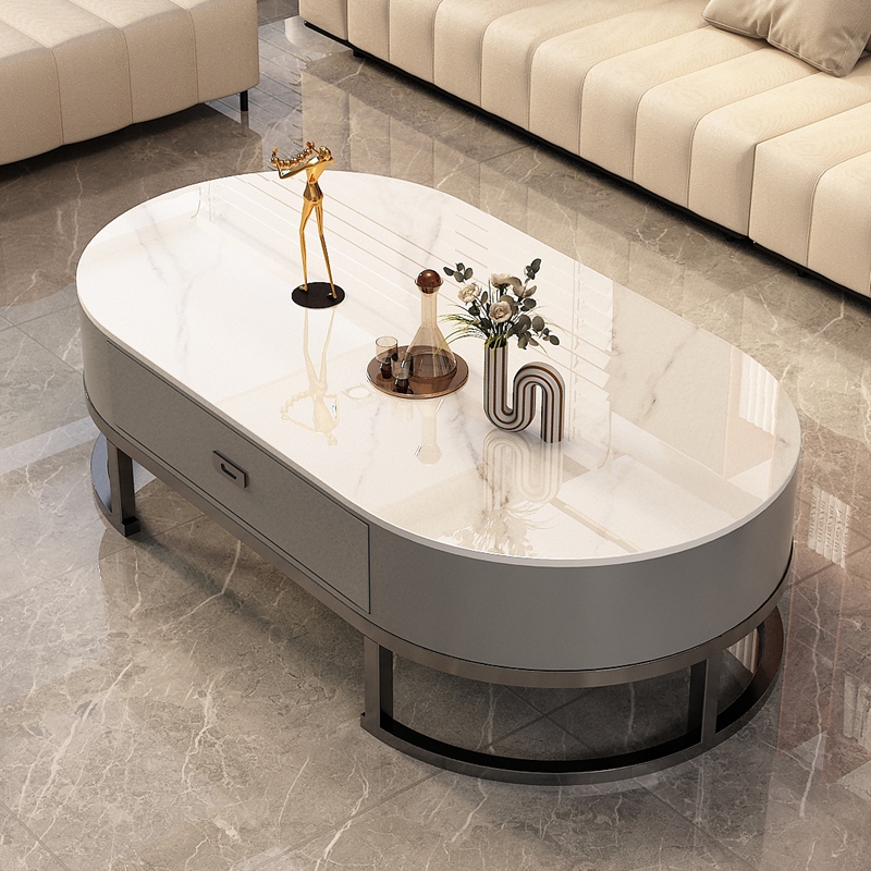 爆款网红客厅圆形岩板茶几现代简约轻奢大理石简易小户型家用直播