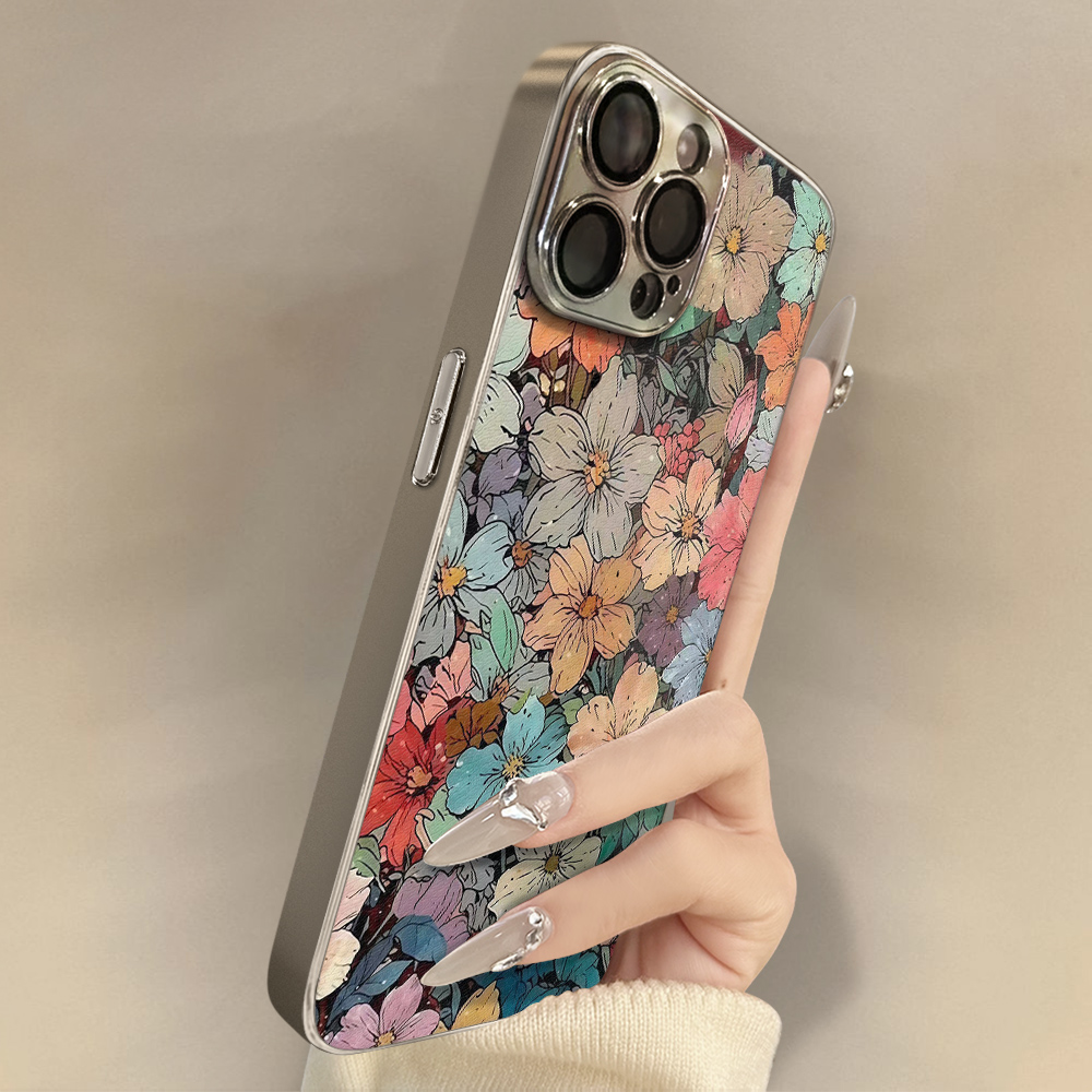 满屏彩色花适用苹果17promax手机壳iPhone16pro可爱小众15p带支架