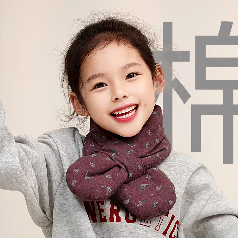 2025冬季纯棉碎花复古围巾时髦穿搭围脖保暖防寒防风女孩亲子儿童