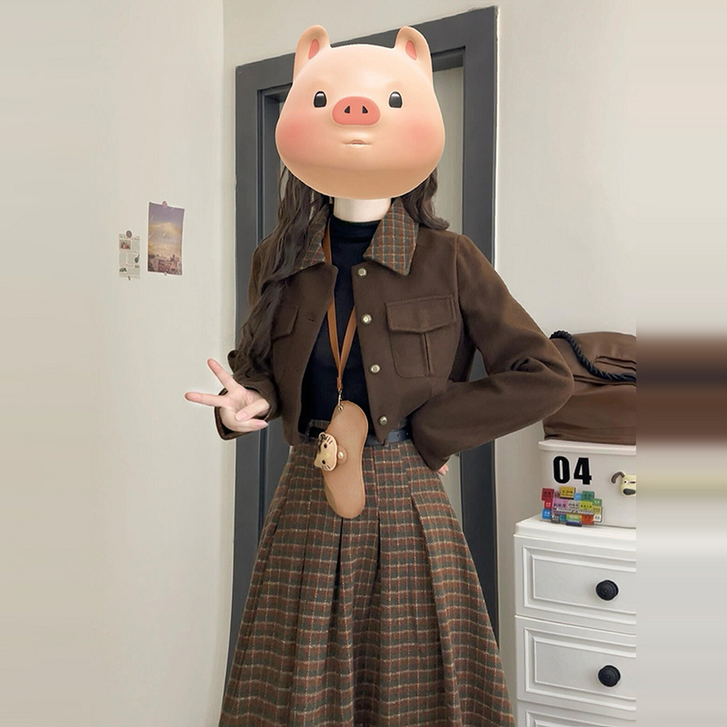 秋冬季格纹连衣裙小个子韩系入冬衣服一整套女早秋学院风套装长裙