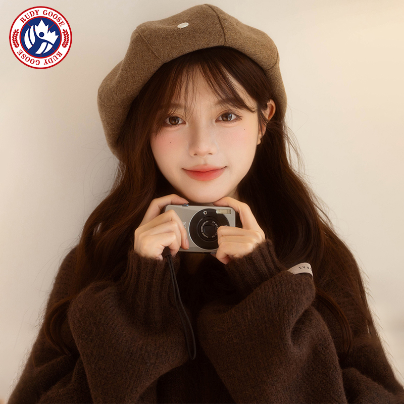 RUDY GOOSE韩版毛呢贝雷帽女生百搭大帽顶文艺南瓜帽显脸小画家帽
