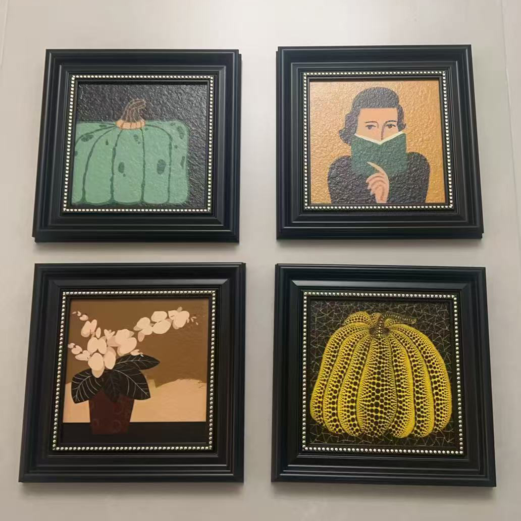 砂岩画小众风格天鹅装饰画高级感玄关餐厅卧室床头壁画四联组合画