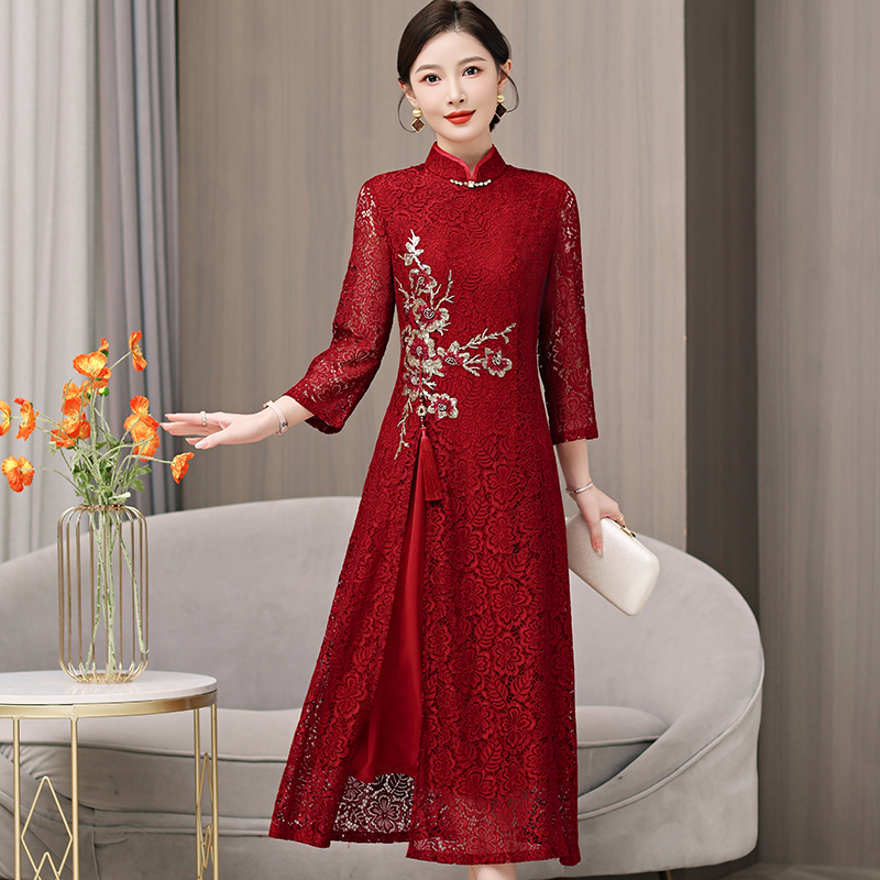 十一喜婆婆婚宴装2025新款婚礼妈妈礼服年轻款改良旗袍结婚喜服秋