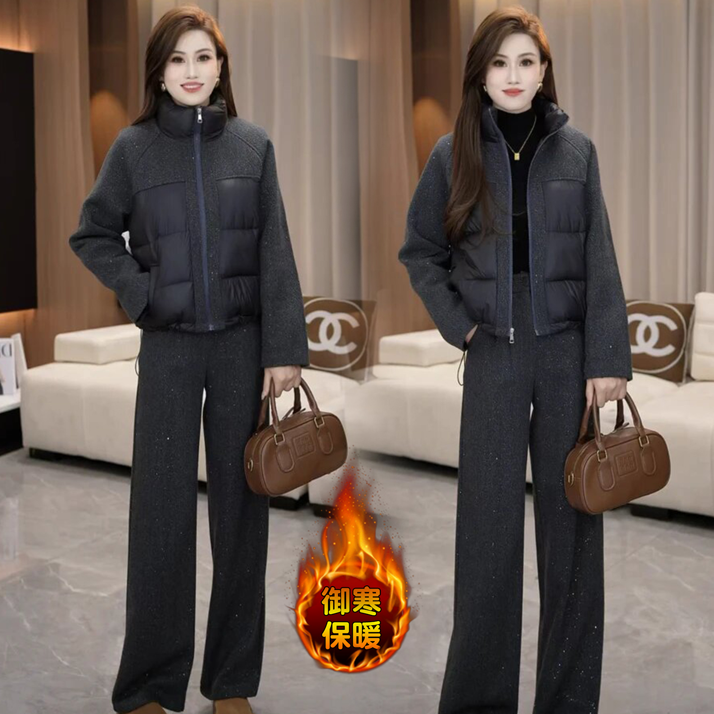 时尚加厚保暖羽绒棉服外套女2025冬季新款小个子洋气格纹拼接棉衣