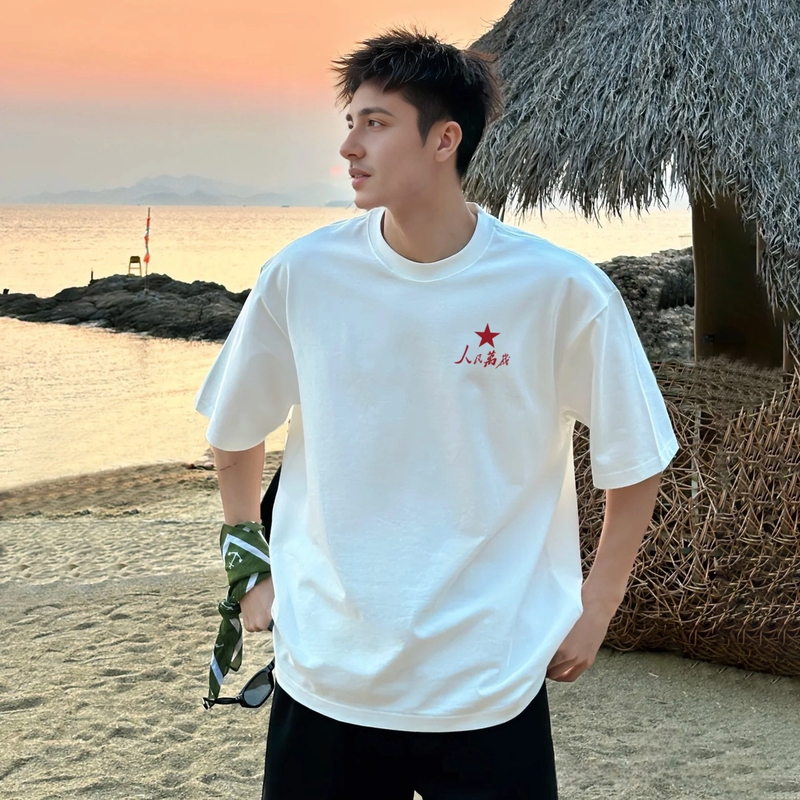 2025新款夏季潮牌高级感纯棉短袖T恤男潮流宽松个性印花半袖上衣