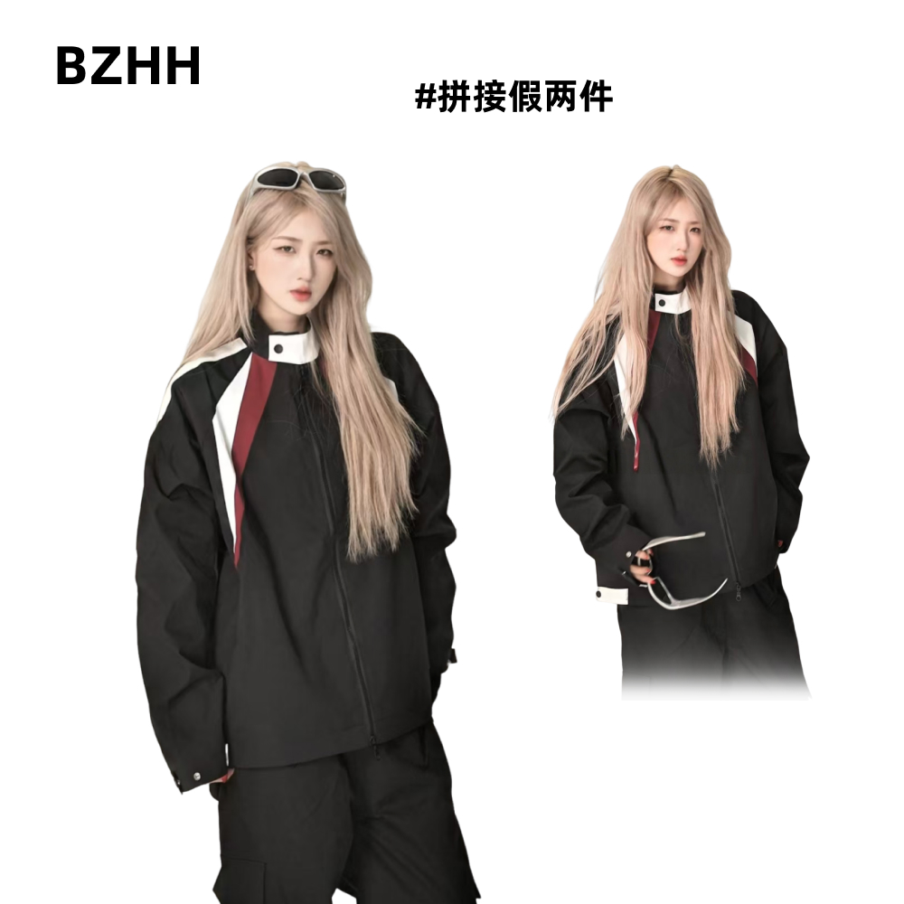 春秋新款长袖立领条纹情侣夹克户外时尚百搭秋季男士上衣