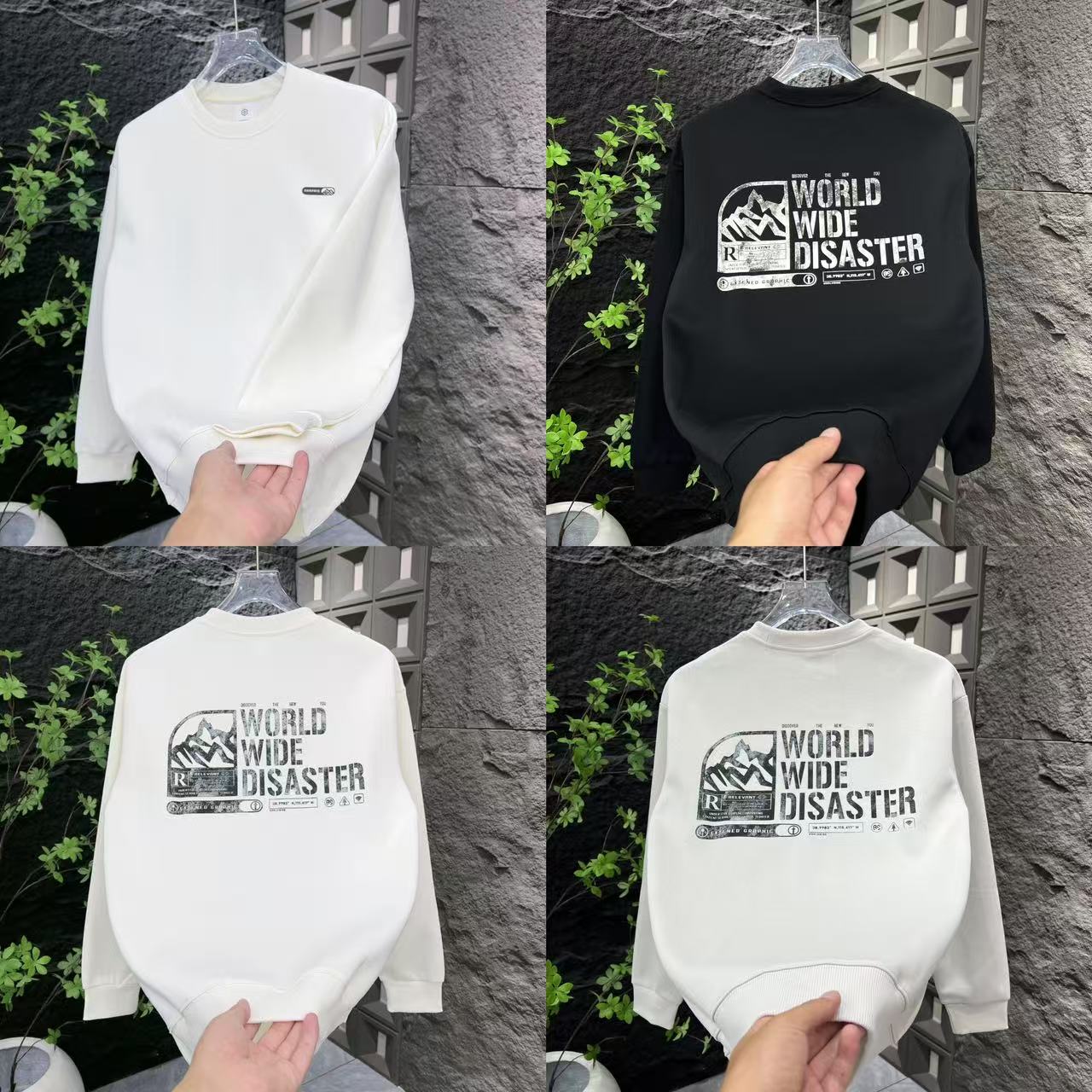 早秋圆领立体印花修身型加绒长袖卫衣秋冬秋季男士盐系少年感上衣