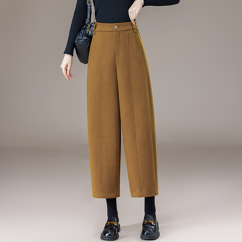 洋气百搭秋冬新款高腰显瘦九分女性弯刀休闲裤宽松女裤时髦随性适