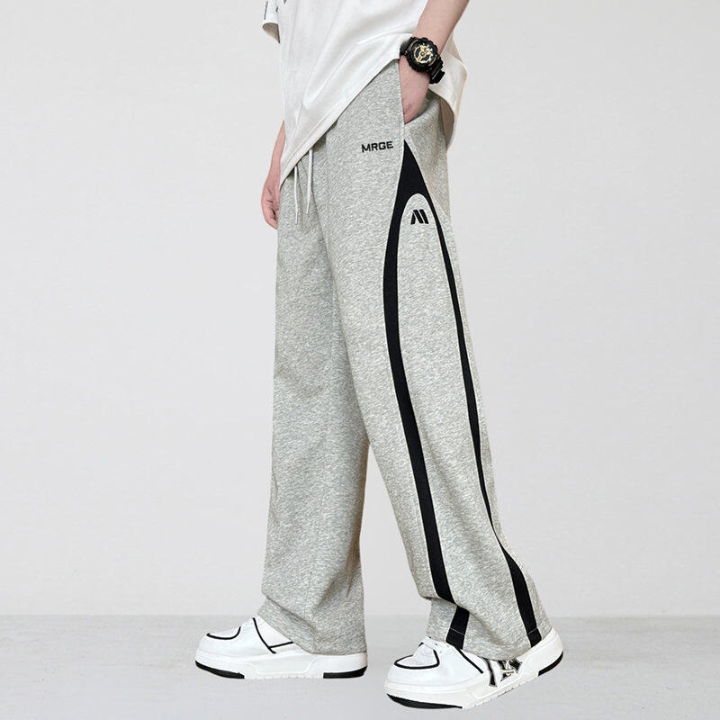 年春季阔腿休闲裤男潮流宽松直筒裤拼色卫裤