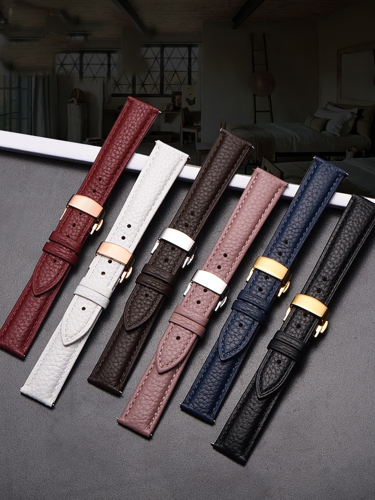 适用于浪琴卡西欧天梭dw依波路天王真皮手表带蝴蝶扣快拆表带男女