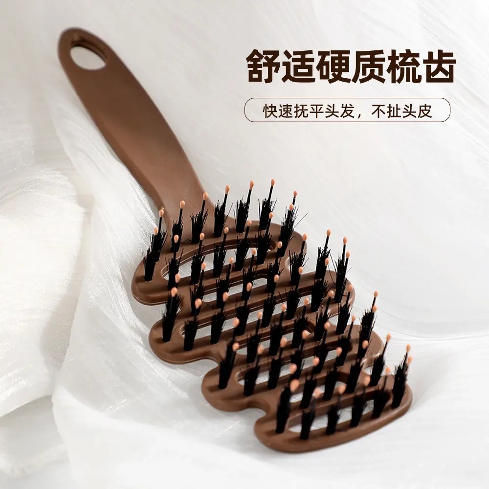 松塔猪鬃护发梳100孔蓬松仿猪鬃毛松塔梳按摩头部顺发排骨梳