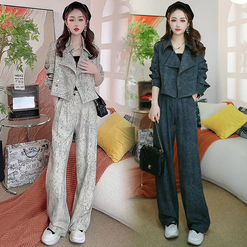 时尚扎染套装女2025春季新款洋气显瘦短款外套阔腿裤减龄两件套潮