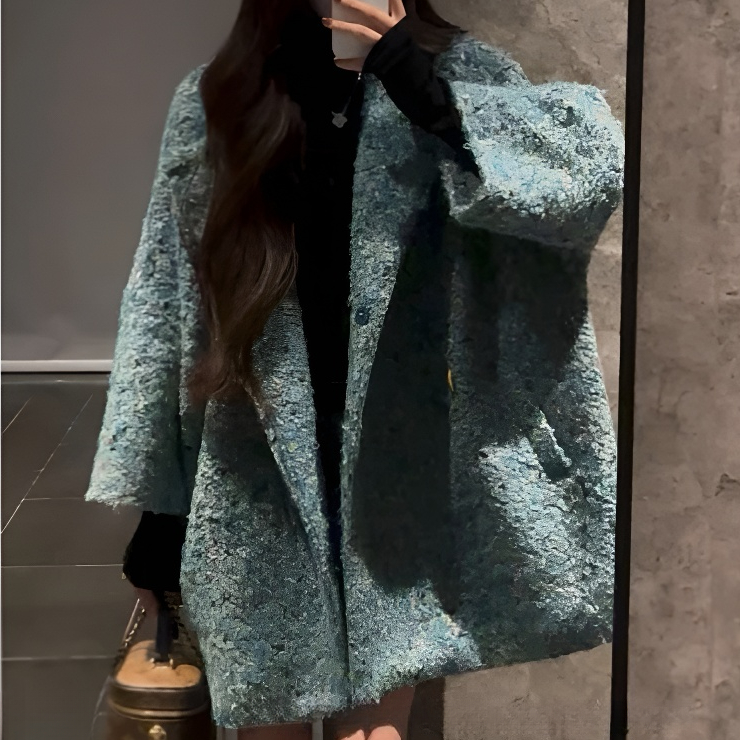 法式小香中长款粗花毛呢外套女秋冬2025新款廓形宽松加厚呢子大衣