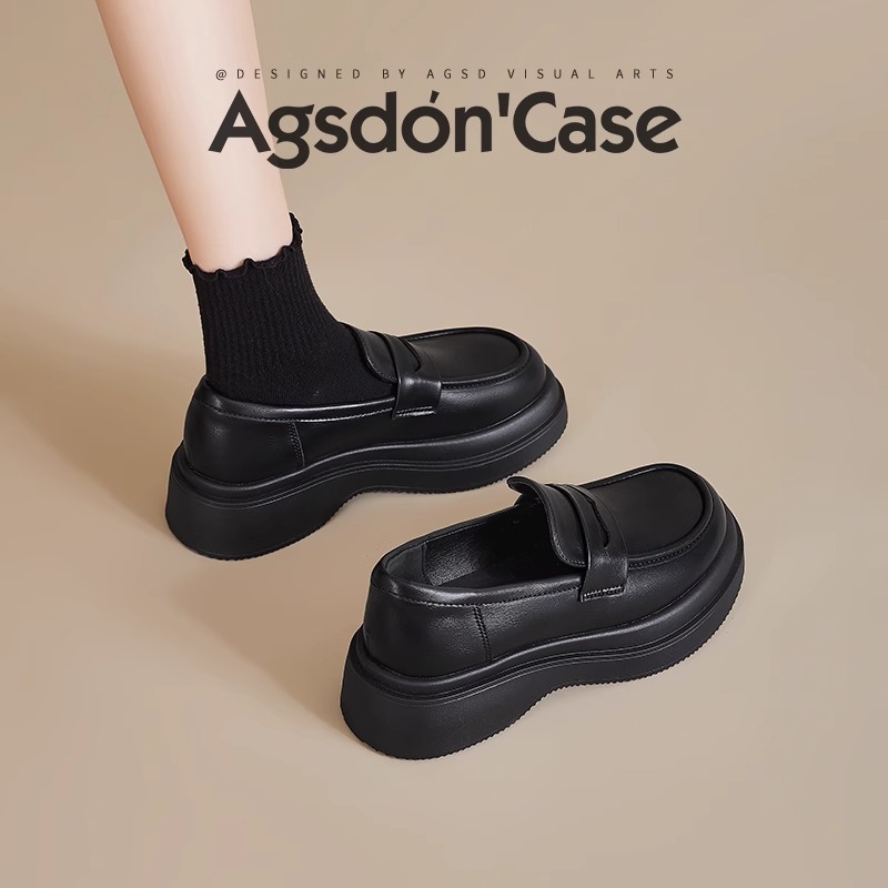 奥古狮登厚底乐福鞋女2025新款秋季厚底百搭单鞋英伦风小皮鞋H