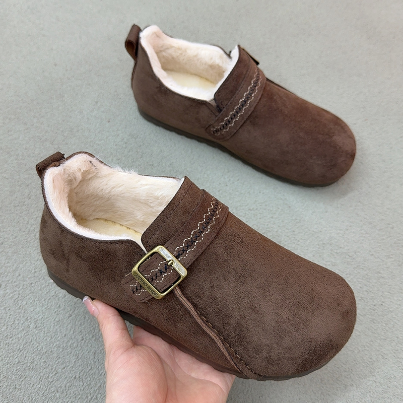 加绒勃肯鞋女冬季新款加厚毛毛鞋老北京棉鞋一脚蹬保暖防滑妈妈鞋