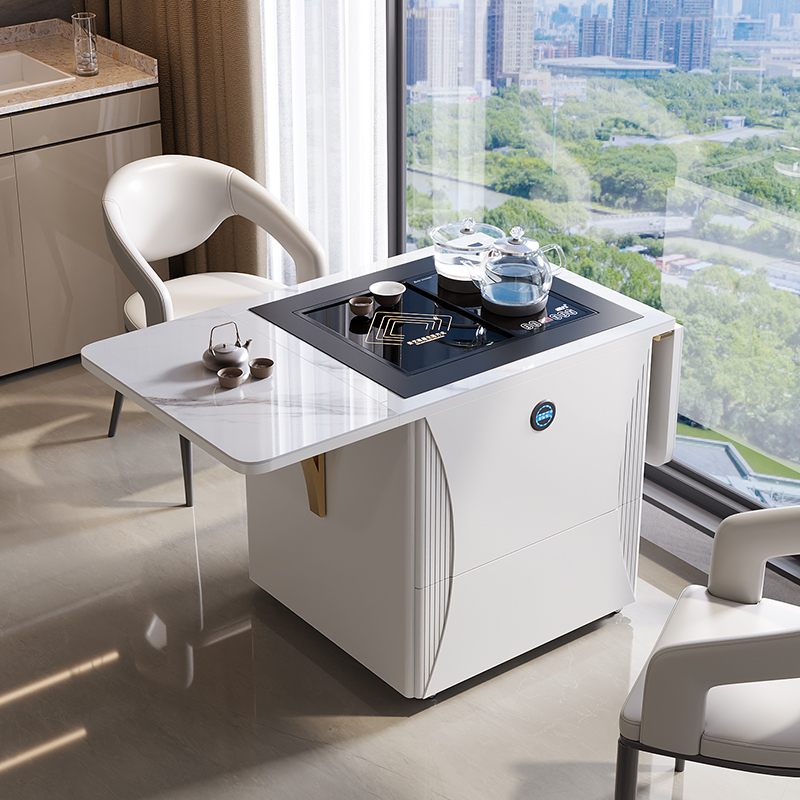 多功能移动茶几小户型茶车轻奢岩板折叠升降伸缩茶桌椅组合现代风