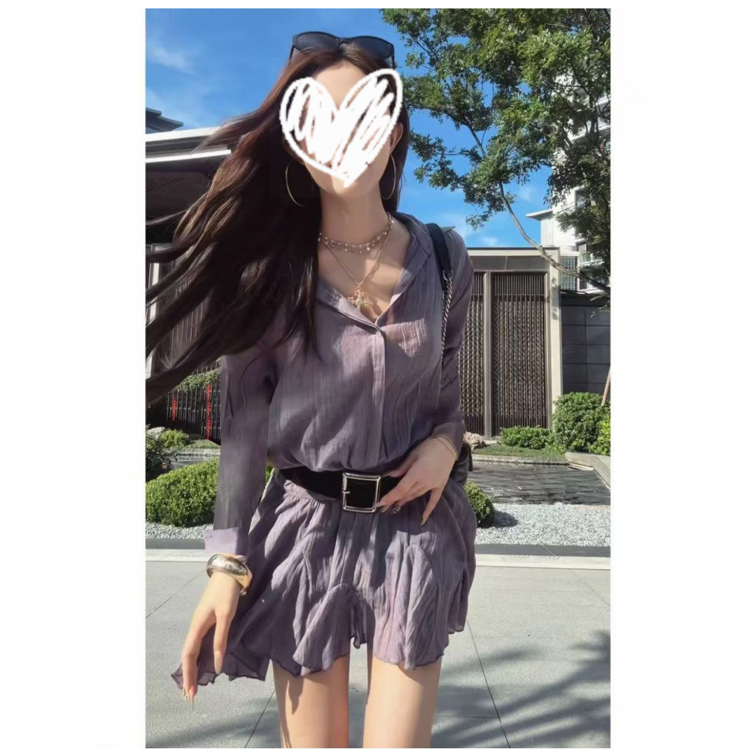 高级感收腰气质衬衫长袖连衣裙22111#
