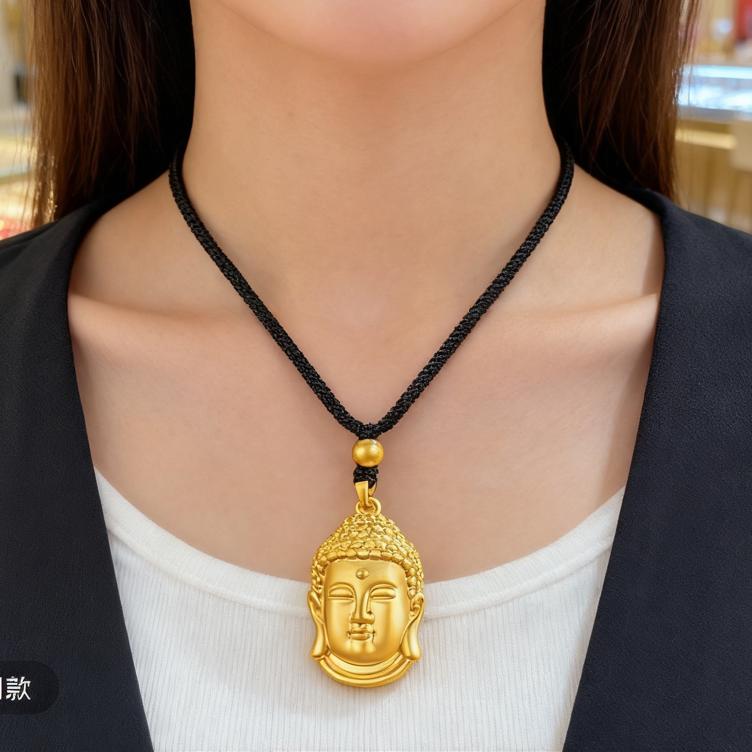 经典复古大佛头吊坠黑绳项链（长短可调节）