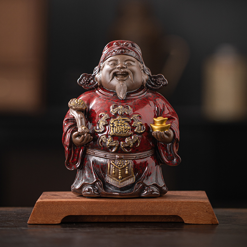 久造财神爷茶宠摆件家居客厅办公室茶桌面招财装饰品店铺开业送礼