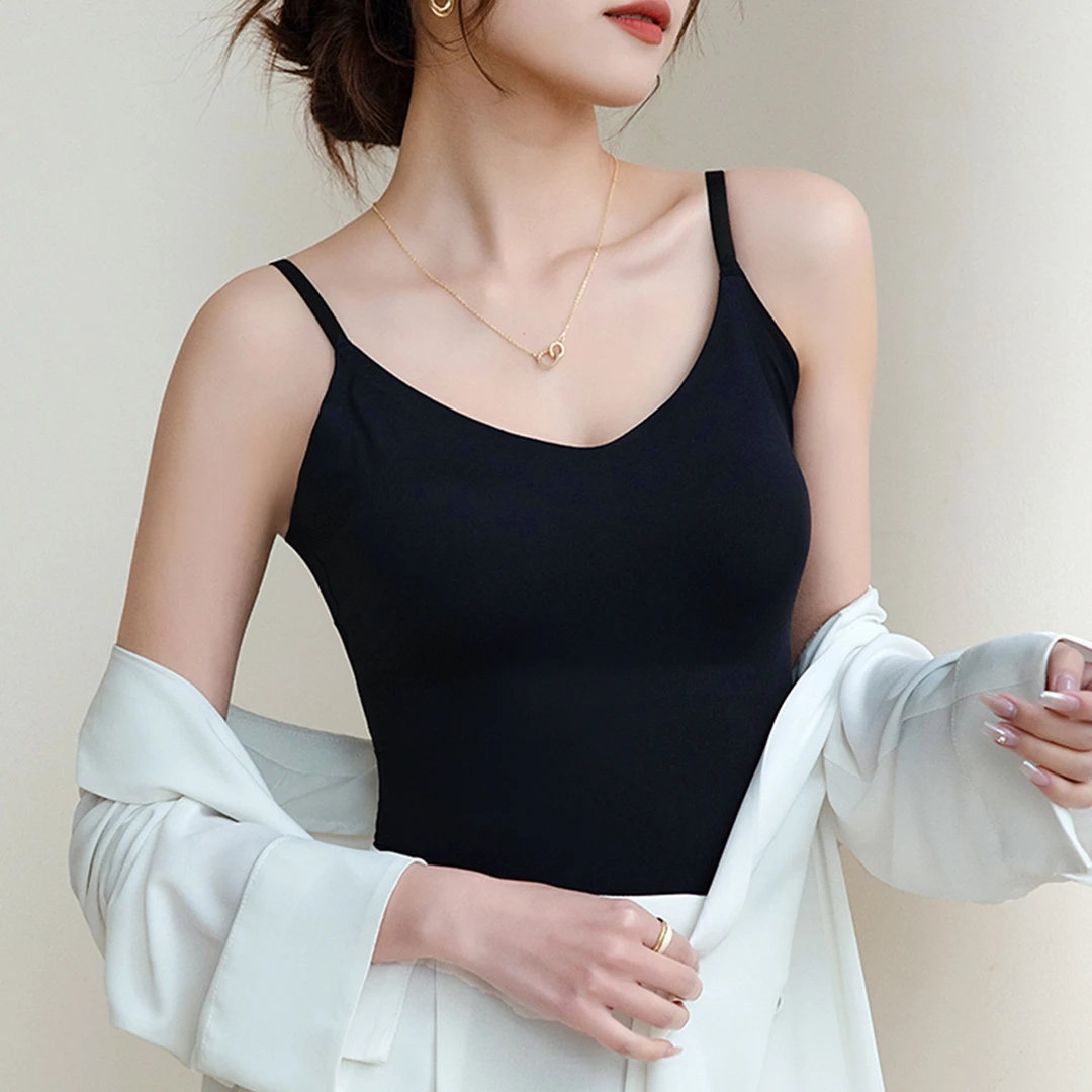 夏季薄款无痕吊带背心带胸垫外穿内搭美背修身运动打底上衣