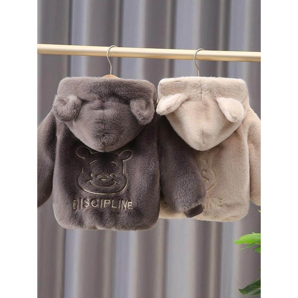 YeeHoO/英氏儿童加绒外套冬款男童韩版毛毛衣上衣新款女童洋气冬