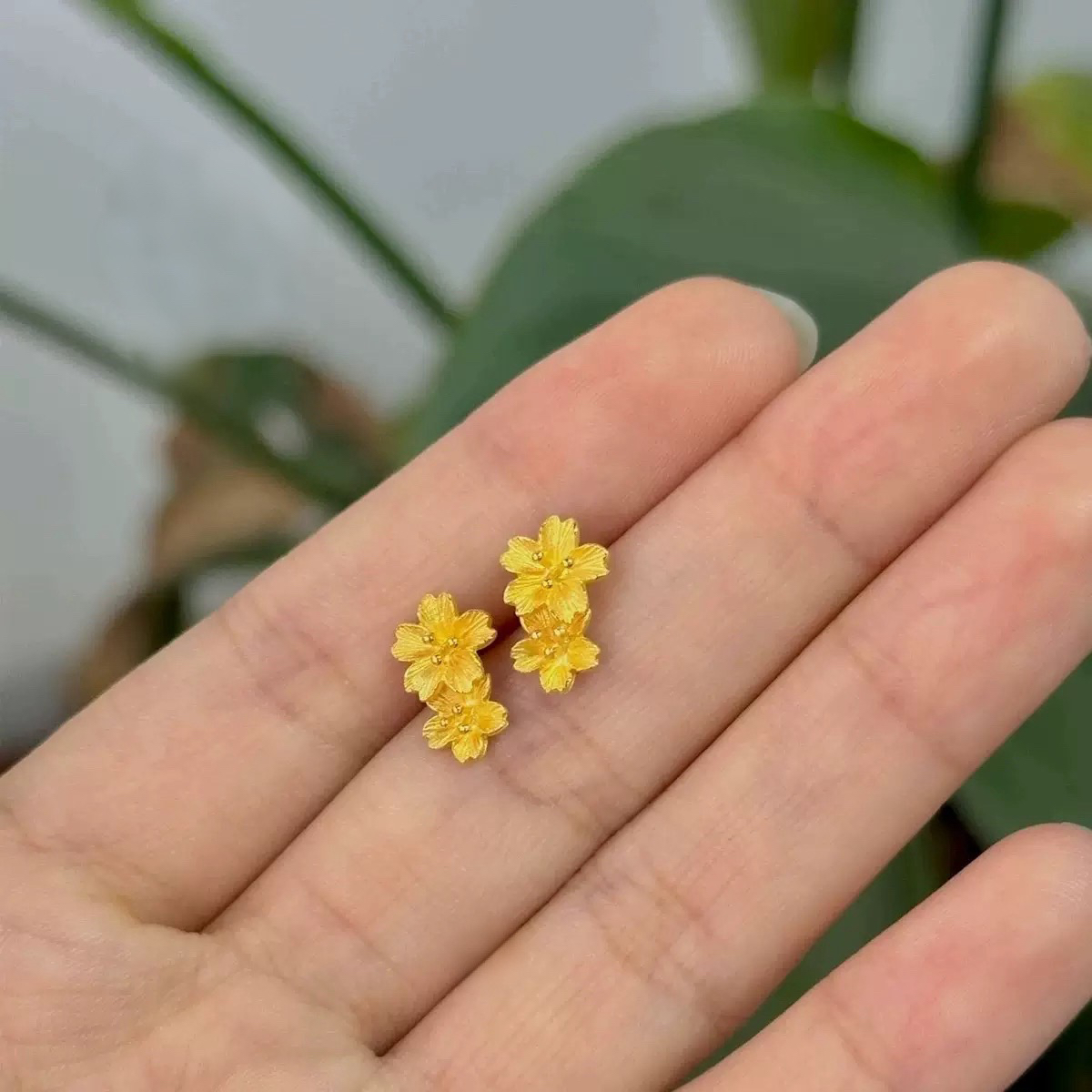 铜合金耳饰 古法桑格花耳钉圆圈扣