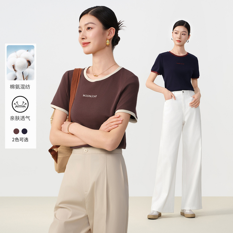 DUNNU/敦奴dunnu夏季时尚百搭简约纯色休闲圆领上衣T恤FU230929