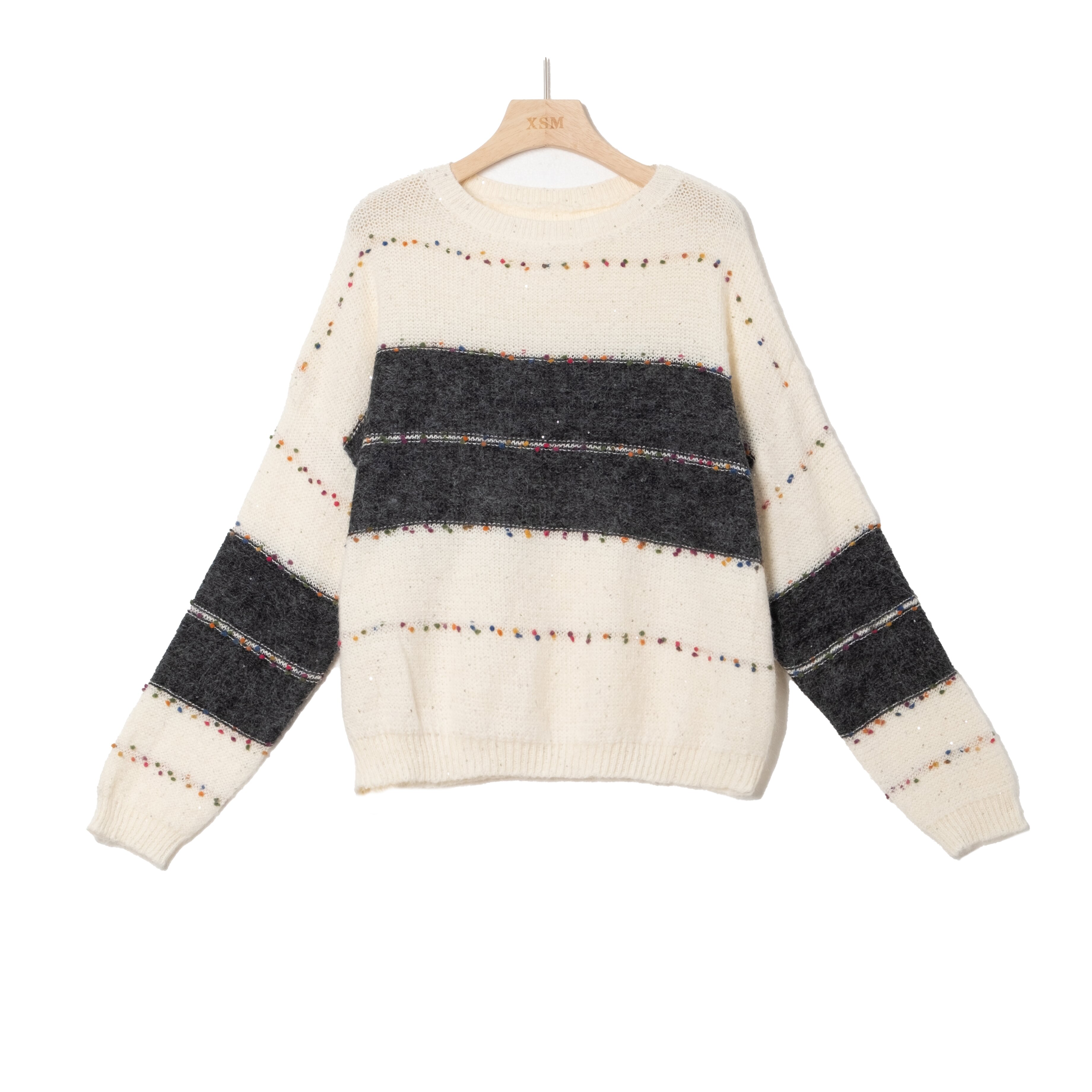 2025秋冬新款女装羊毛混纺亮片重工撞色针织衫X101/AS