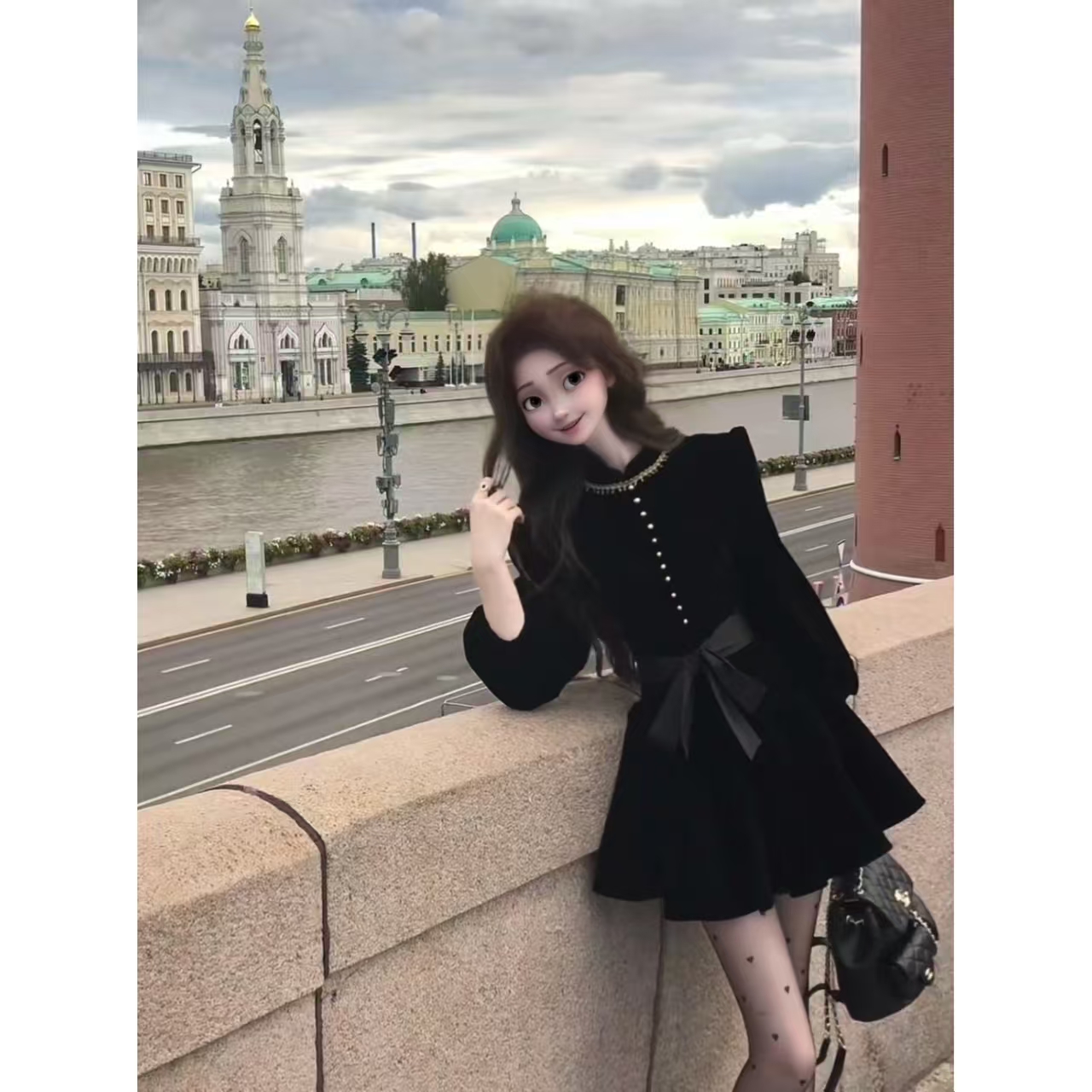 法式千金风小个子时尚早秋气质黑色赫本风高级感丝绒裙轻奢连衣裙