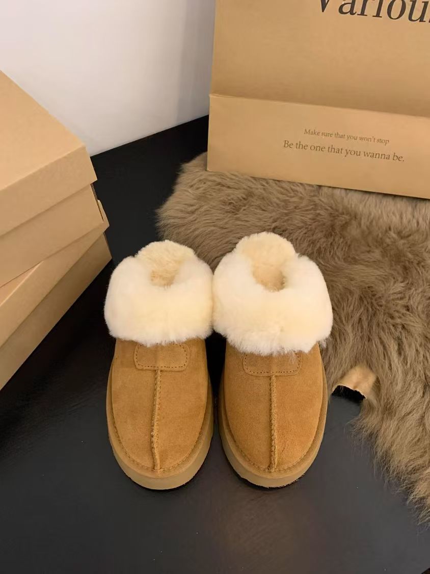 厚底真皮毛一体拖鞋女外穿2025年新款冬季包头毛毛拖鞋加绒雪地靴