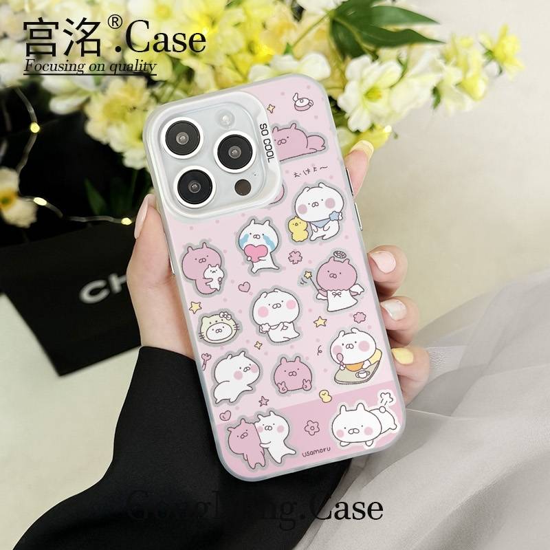 可爱猪猪拼贴彩银壳适用于iPhone苹果16手机壳华为oppo小米手机壳